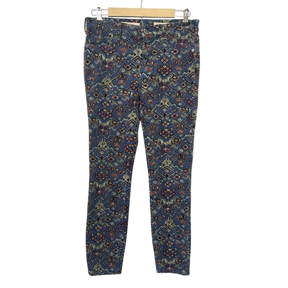 Anthropologie Pilcro Blue Geometric Stretch Corduroy High-Rise Skinny Pants 28